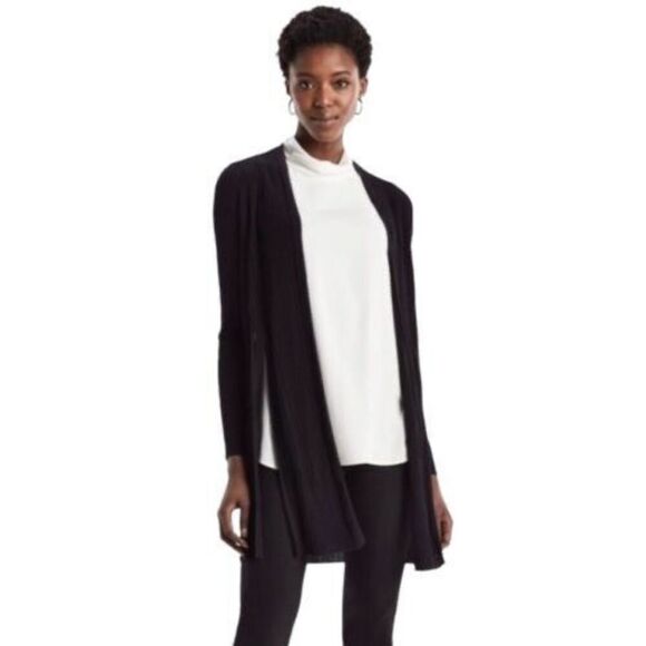 MM Lafleur Blue‎ Graham Jersey Knit Side Slit Duster Cardigan Size Small - Picture 1 of 10